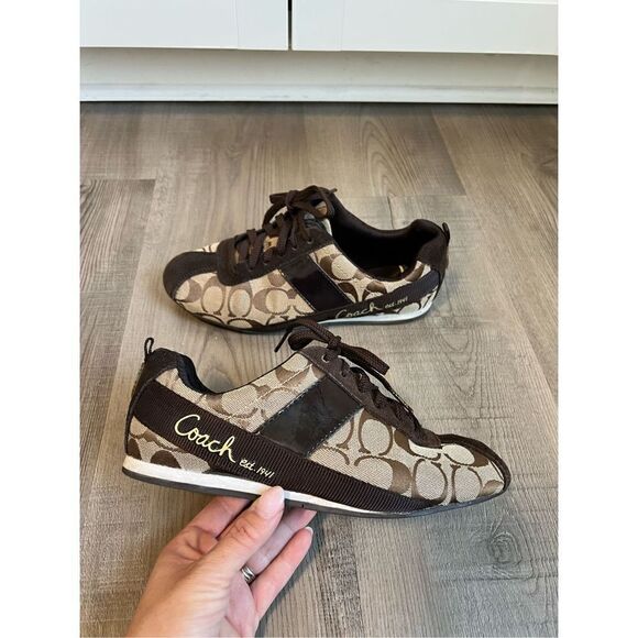 COACH Hadley Sneaker Signature Logo Brown Jacquard Women’s Size 6.5 - Picture 1 of 9